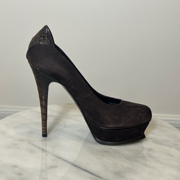 YSL Tribute 105 Suede Ostrich Platform Heels - Picture 2 of 8